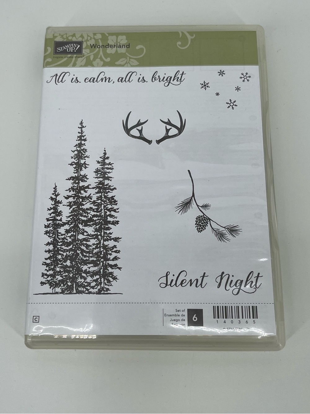 ⭐️Stampin' Up! Silent Night Pine & Antlers Clear Stamp Set (Green/White)